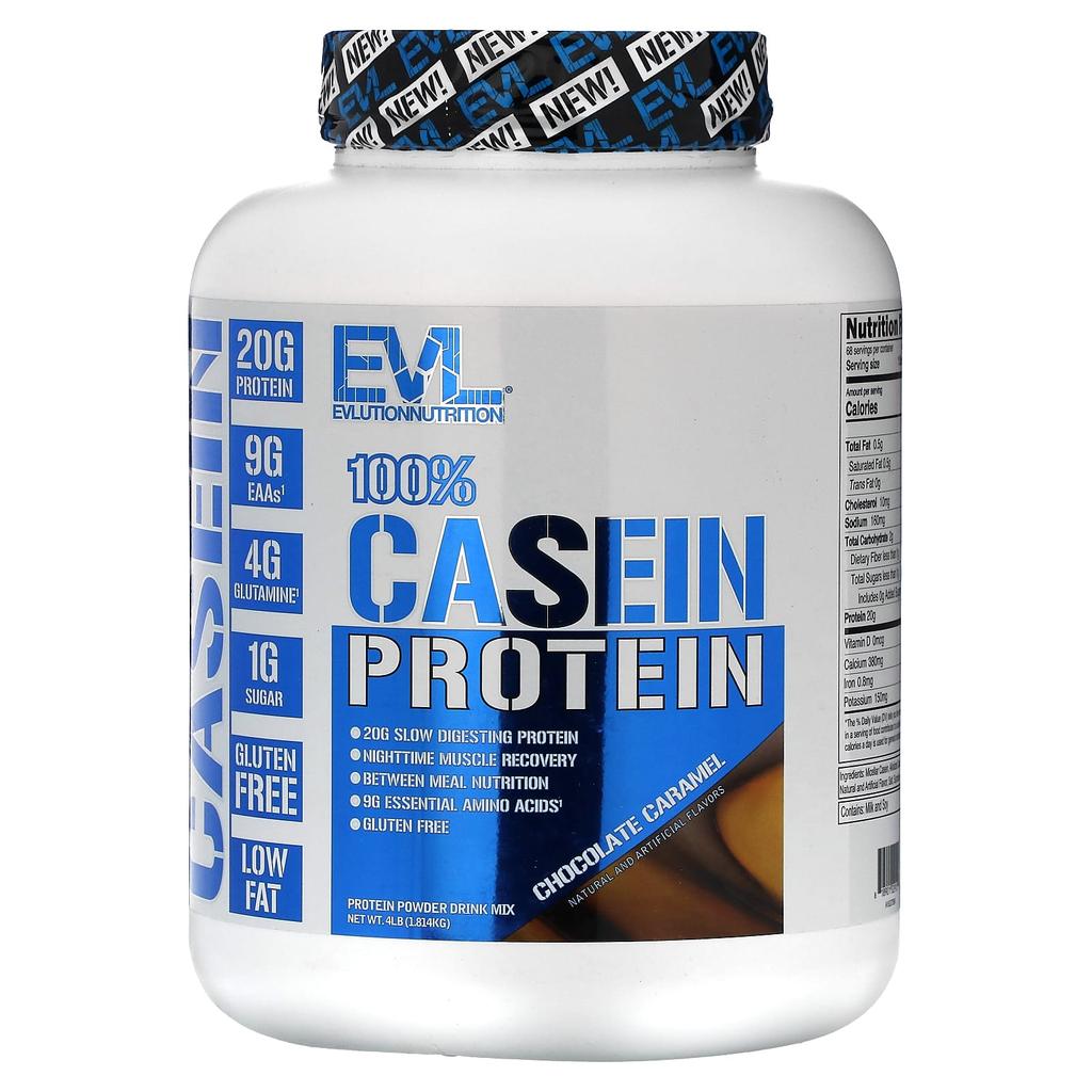 EVLution Nutrition 100% Casein Protein, Chocolate Caramel, 4 Lb (1,814 Kg)