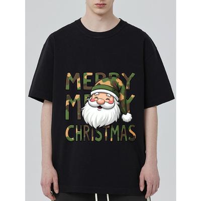 Świąteczny T-Shirt Czarny Kamuflaż Święty Mikołaj Wesołych Świąt Nadruk Odzież na Imprezę Świąteczną