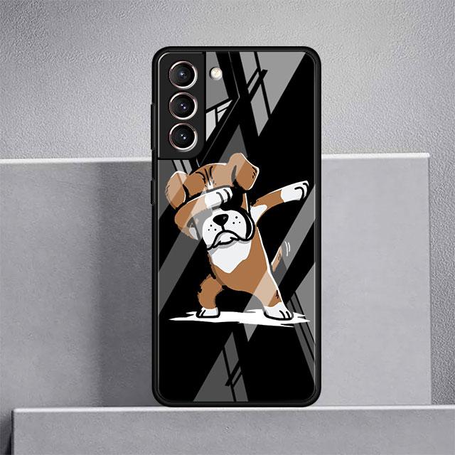 Dog Cute Animal Glass Case For Samsung Galaxy S22 S20 FE S21 Plus Phone Cover S10 5G S9 Note 20 Ultra 10 Lite Shell
