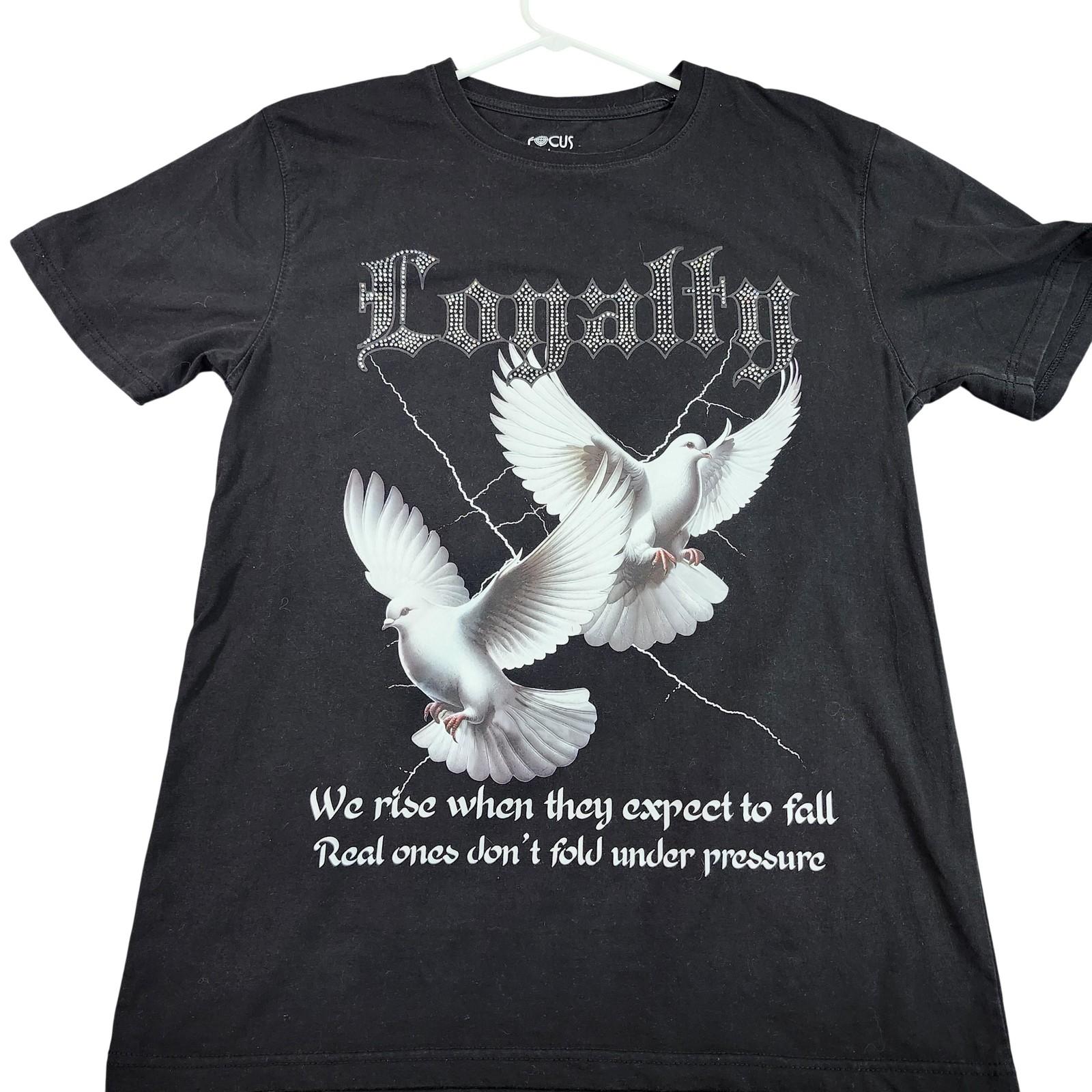 Focus Shirt Mens Large Black Loyalty Doves Graphic Tee Rhinestone Streetwear Unisex T-Shirt XXXL