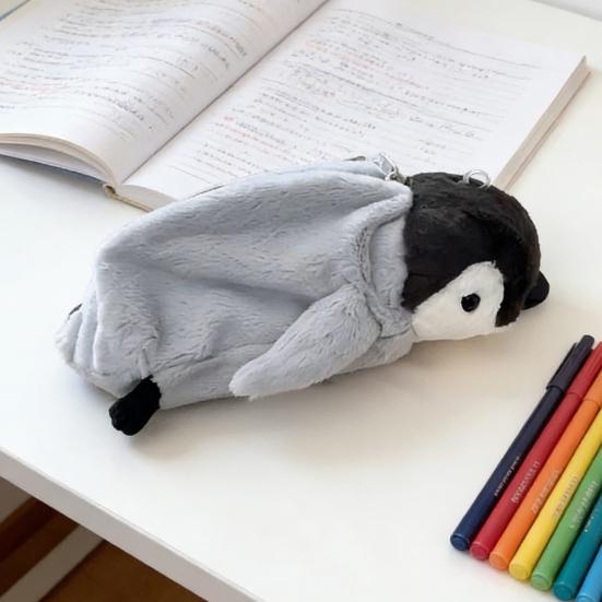 Uroczy Pingwin Etui na Ołówki Pluszowe Zwierzątko Etui na Ołówki Zapinane na Zamek Miękki Materiał Etui z Dzióbkiem Kaczki dla Dzieci na Długopisy Ołówki Artykuły Szkolne