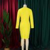 Large Size Women Spring Autumn Fashion Round Collar Long Sleeves Pencil Dress Ladies Elegant One Piece Solid Sheath Dress