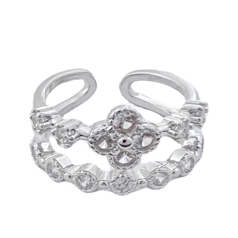 Light Luxury Four-Leaf Clover Zir*****Pen Ring Niche Design High Sense Fashion Exquisite Stacked Ring Woman