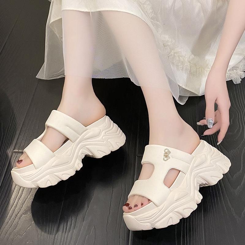 Thick-bottomed fashion cool slippers for women, muffin bottom casual one-word slippers for women