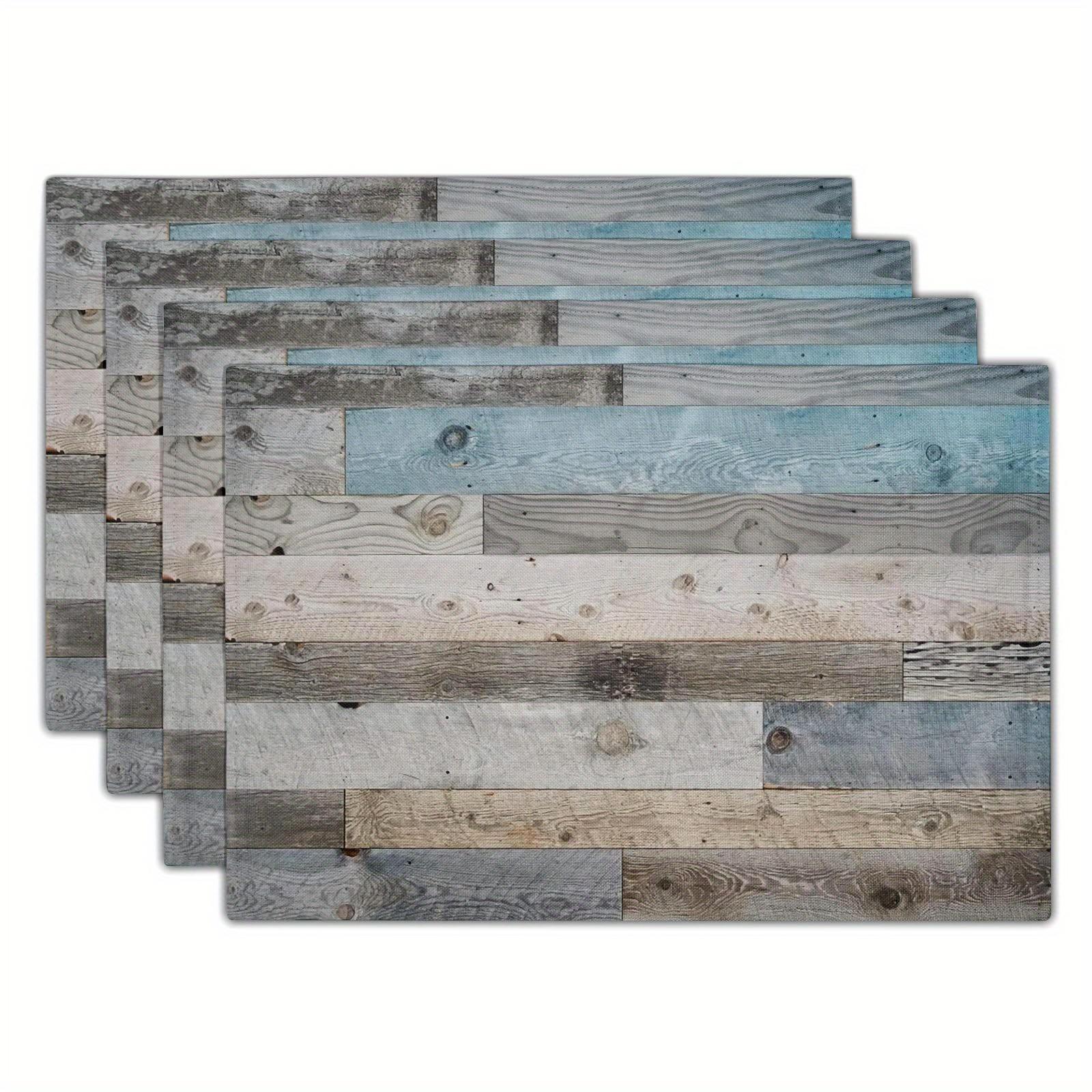 [4-Pack Heat Resistant Placemats] 4-Pack Rustic Farmhouse Placemats, Vintage Wood Plank Design, Non-Slip Heat Resistant Linen Ta 12x18in-4PCS