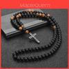 Handgefertigte schwarze Onyx-Kreuz-Halskette für Männer mit geometrischem Design und Perlenkette