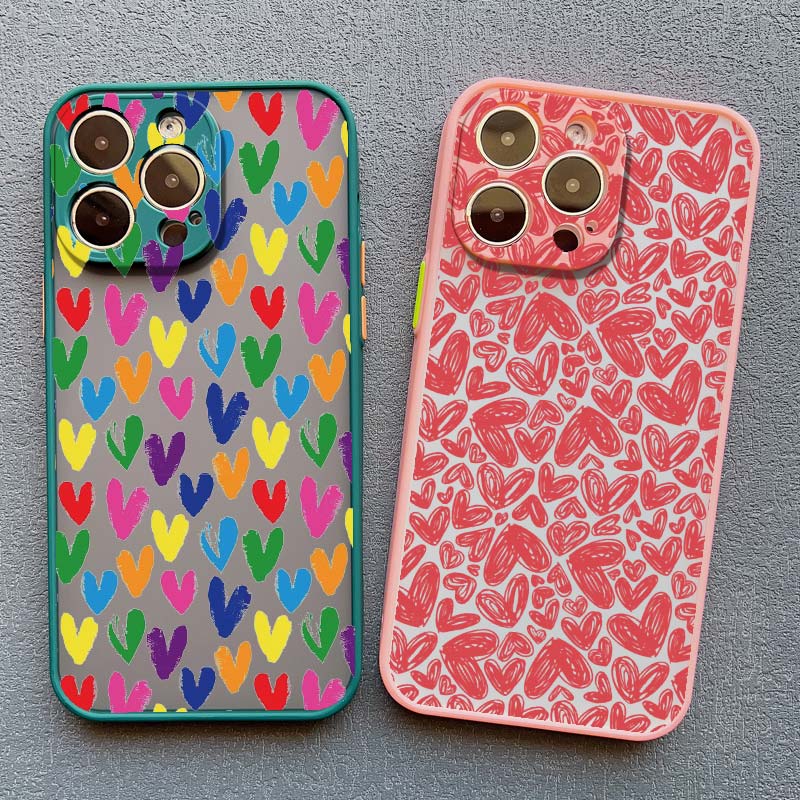 Cute Little Hearts Print Phone Case For iPhone 14 13 12 11 Pro Max Mini 15 Pro Max XS XR X 7 8 15 Plus SE 2020 Shockproof Cover