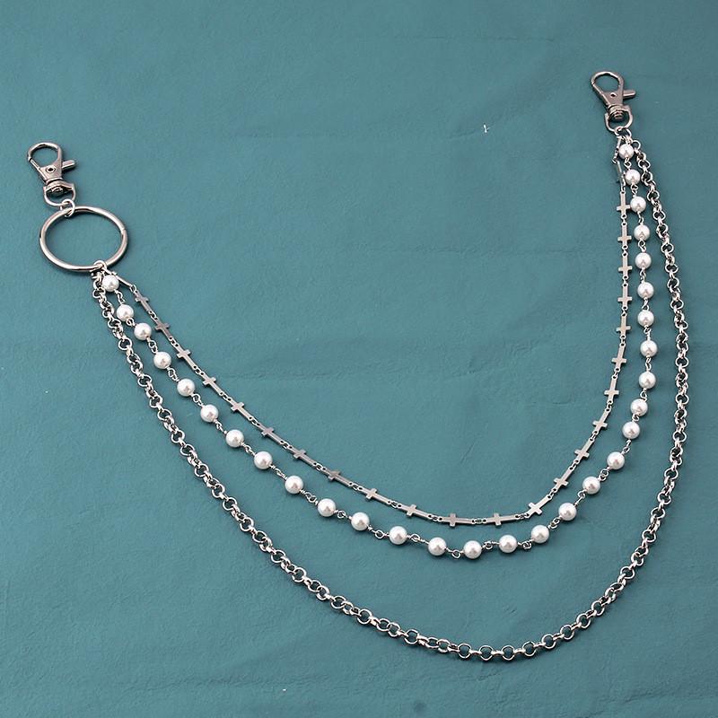 Cross Pendant Chain Belt With Pearl Layers For Men And Women Summer Fashion Accessories