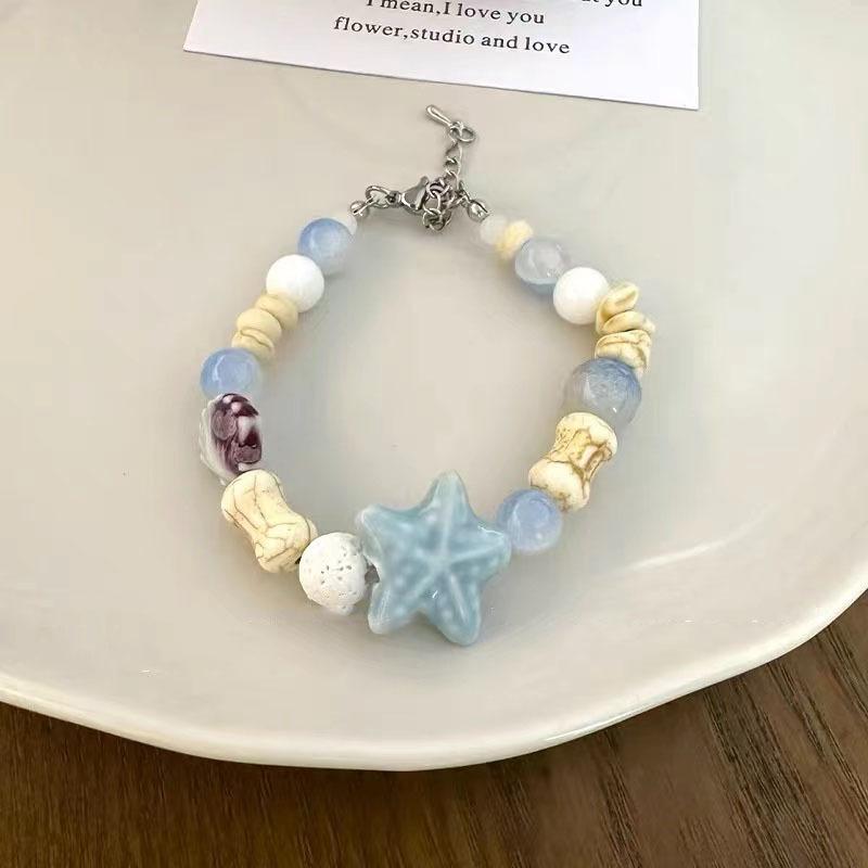 

Керамический очаровательный розовый браслет из бисера с морской звездой и ракушкой для пар и друзей Тренд 2024 Лето Blue Starfish Beads