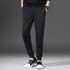 Men's Black Mid-Waist Striped Stretch Trousers with Velvet - Casual Autumn/Winter Loose Fit Jeans for Teens
