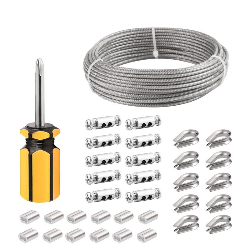 Garden Fence Outdoor String Lights Kit with 3mm Plastic-Coated Steel Cable, Screws & Tightening Buckle.