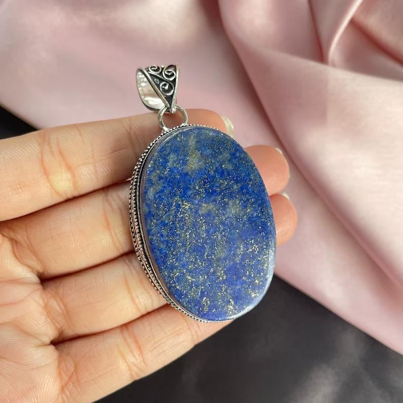 Lapis Lazuli Pendant With Silver Chain Necklace 925 Sterling Silver Pendant