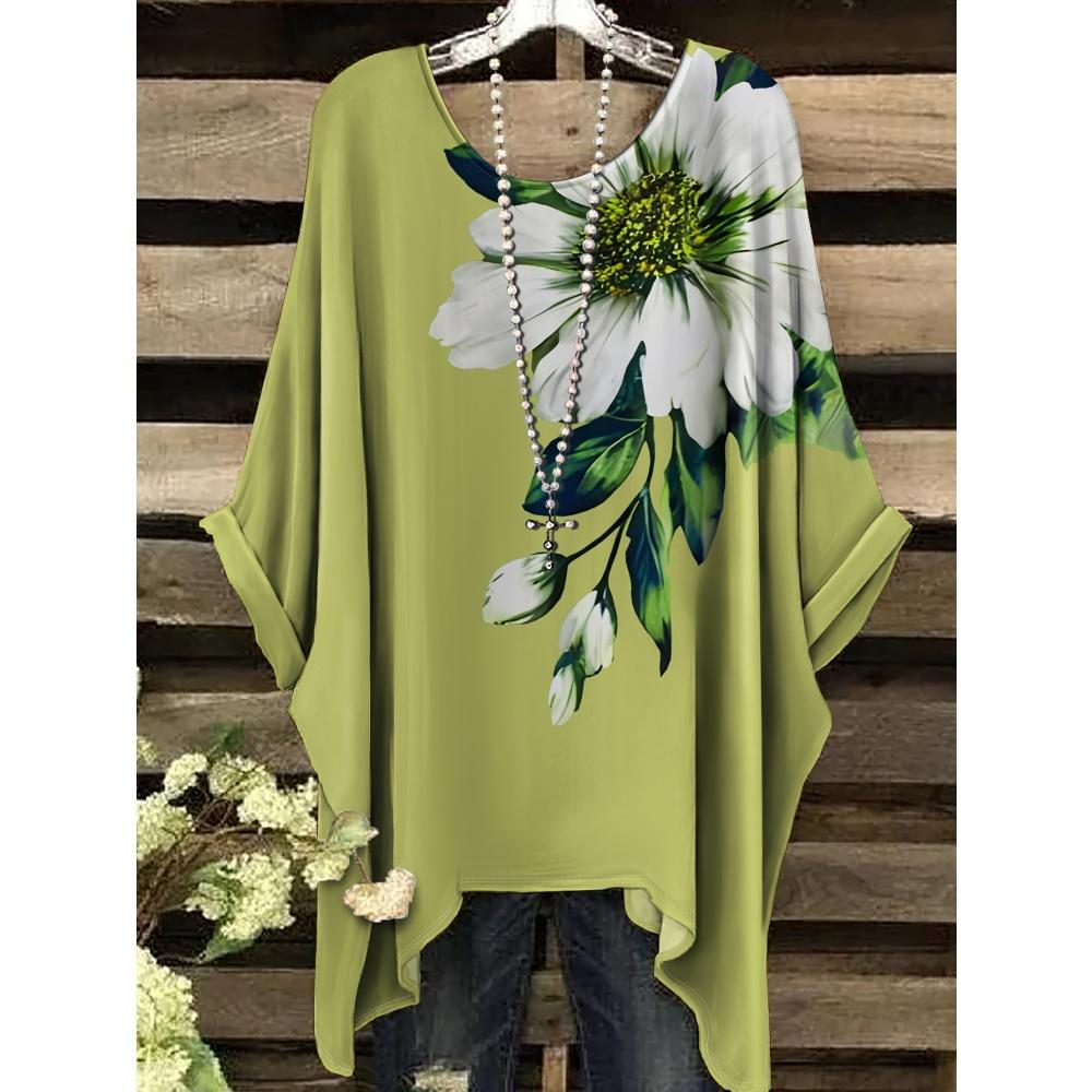 Sommer Elegante Frau Blumenprint Oberteil Vintage Rundhals Damen Kurzarm Y2k Grafik T-Shirt Mode Y2k Kleidung Frau 2025