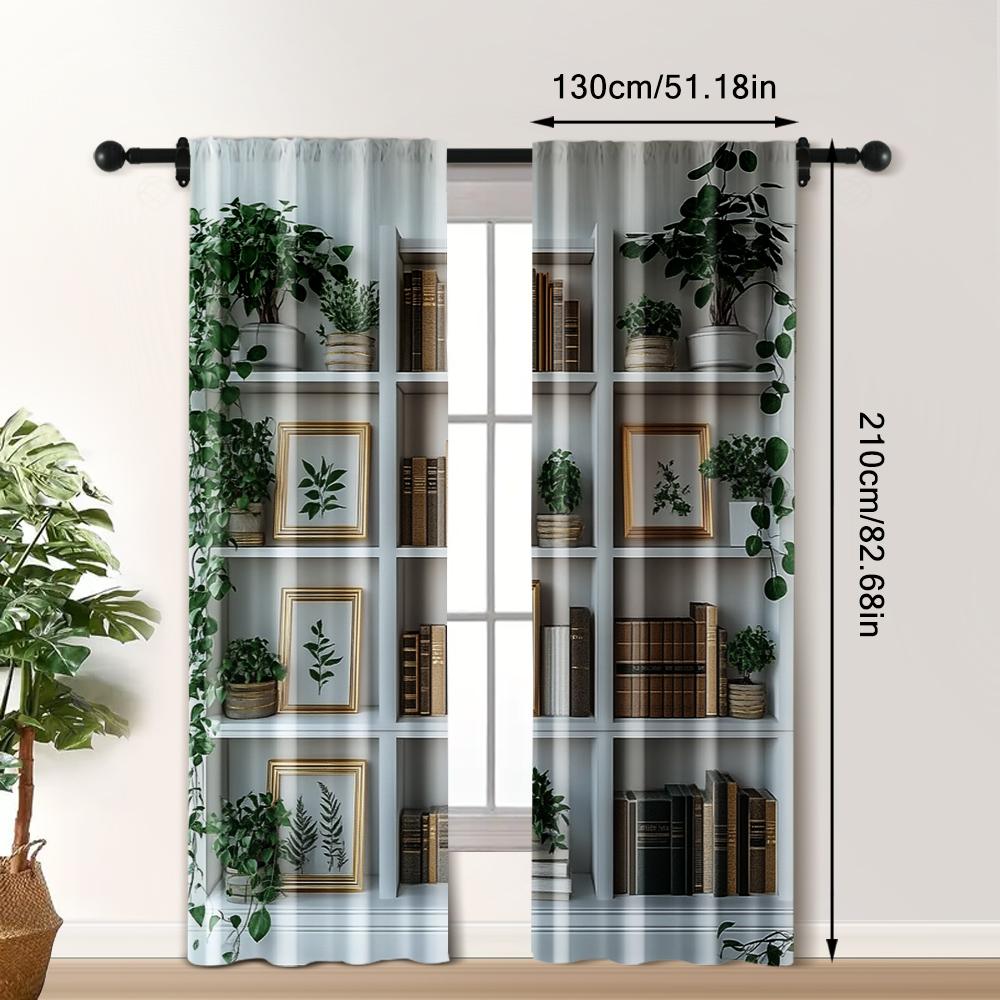 2pc,  Party Curtains Modern White Bookcase Versatile Durable Polyester,Without Electricity Birthday Party Perfect for Apartment