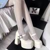 Fashion Super High Heel Shoes New Round Head Shallow Mouth Metal Buckle Thick Heel Waterproof Platform Mary Jane Women's Shoes