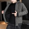Men Cotton Coat Hooded Long Sleeve Solid Color Zipper Placket Quilted Jacket Elastic Hem Cotton Outwear
