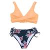 Two Piece Bikini Swimsuit for Women Floral Print High Waist Bottoms Sleeveless Crop Top Swimwear Set with Adjustable Ties