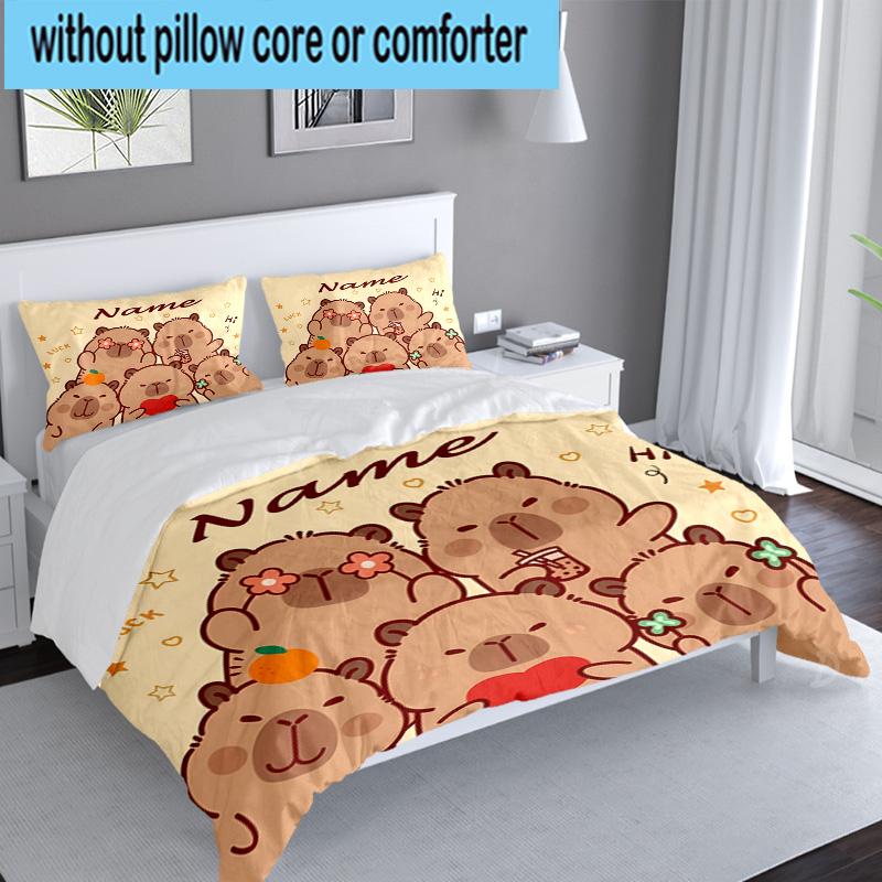 Custom Name 3PCS Kapibala Bedding Set Including 1pc Duvet Cover And 2pcs Pillowcases for Bedroom, Dormitory Gift Home Decor