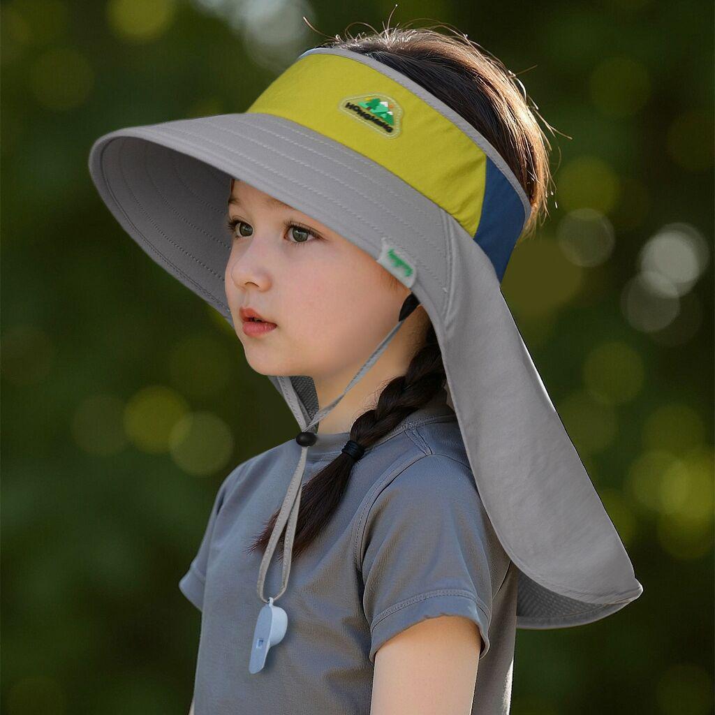 Kids' Summer Sun Hat with Neck Protection, Versatile Large Brim, Cute Half-Open Top for Girls