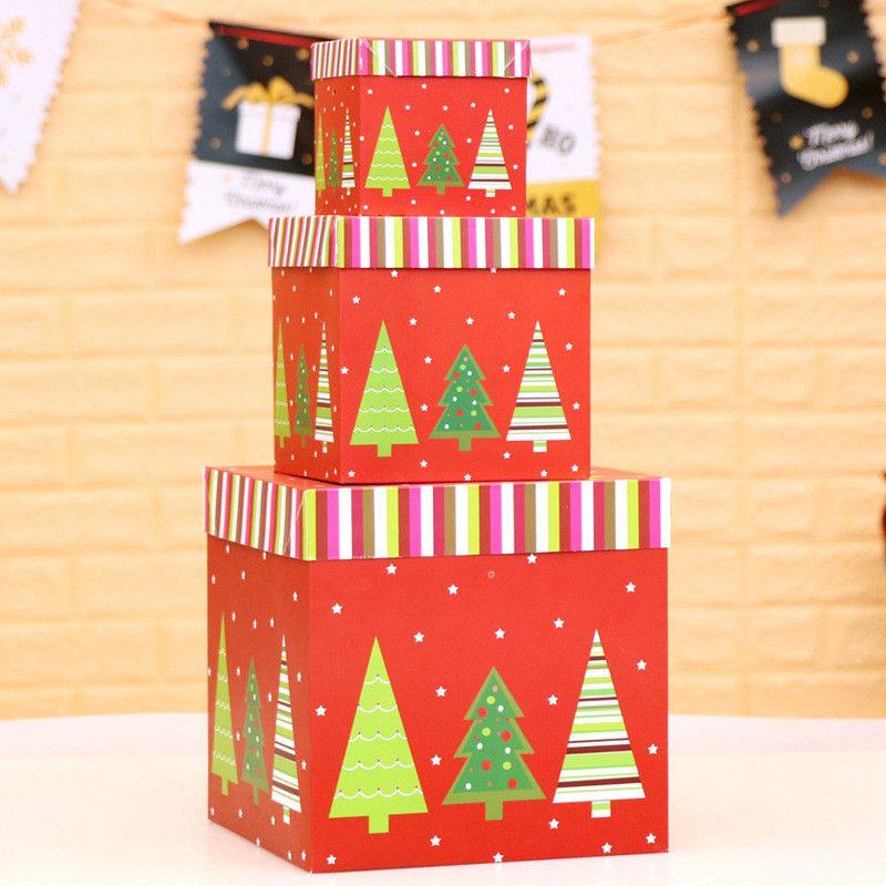 3pcs Large Premium Christmas Gift Box With Lid  Ribbon Xmas Present Square Box