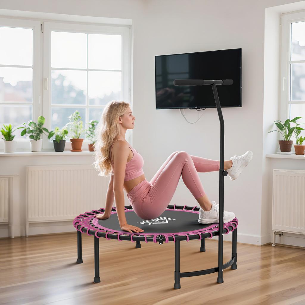 Mini Round Steel Frame Trampoline w/ Adjustable Handle, Pink