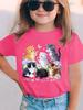 Girl's T-Shirt Cute Cat Pattern Summer Short Sleeves Fashion Round Neck Kids Tops Outdoor Casual Lightweight Children's Clothing