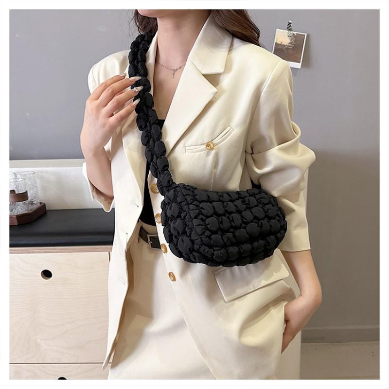 Korean Bag Women 2025 New All-matching Round Bubble Pleated Cross-body