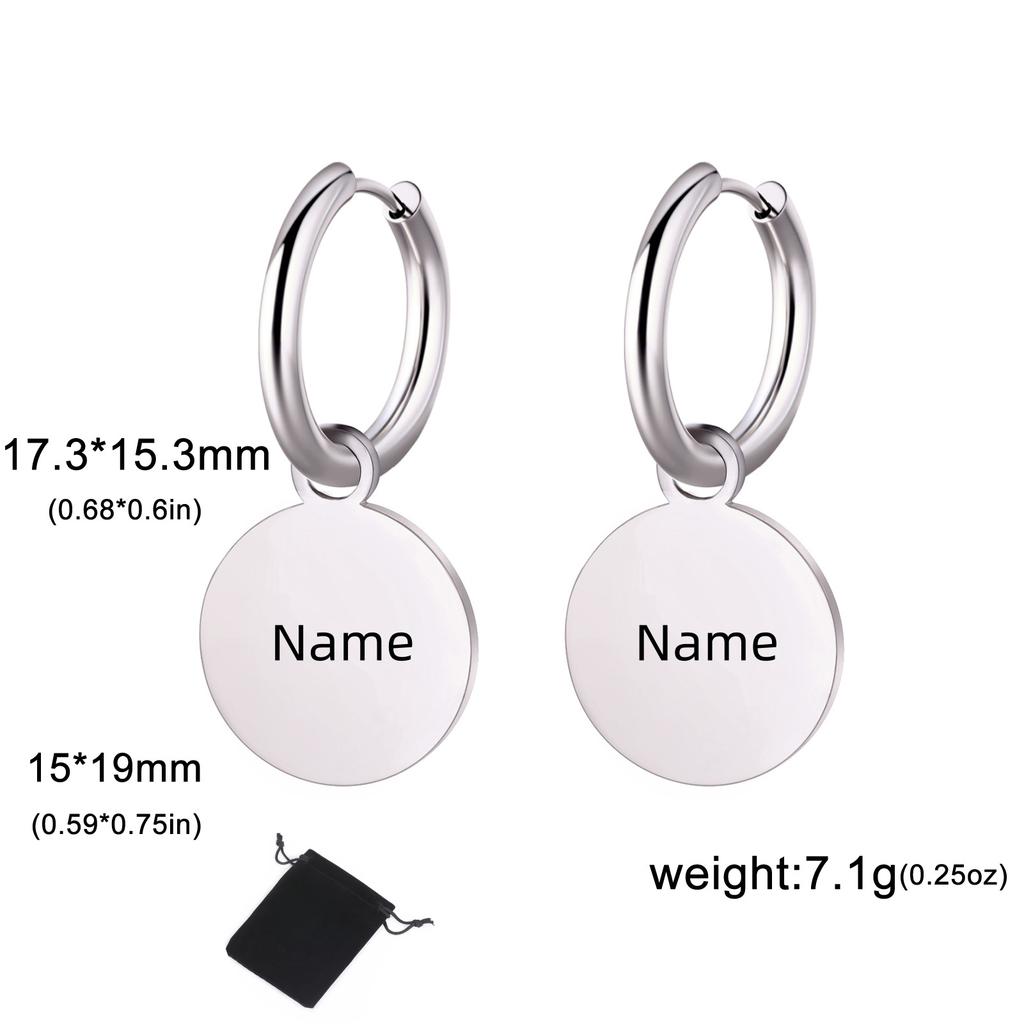 Customized Name Date Simple Round Pendant Women's Earrings Stainless Steel Personalized Fashion Solid Round Earrings Jewelry