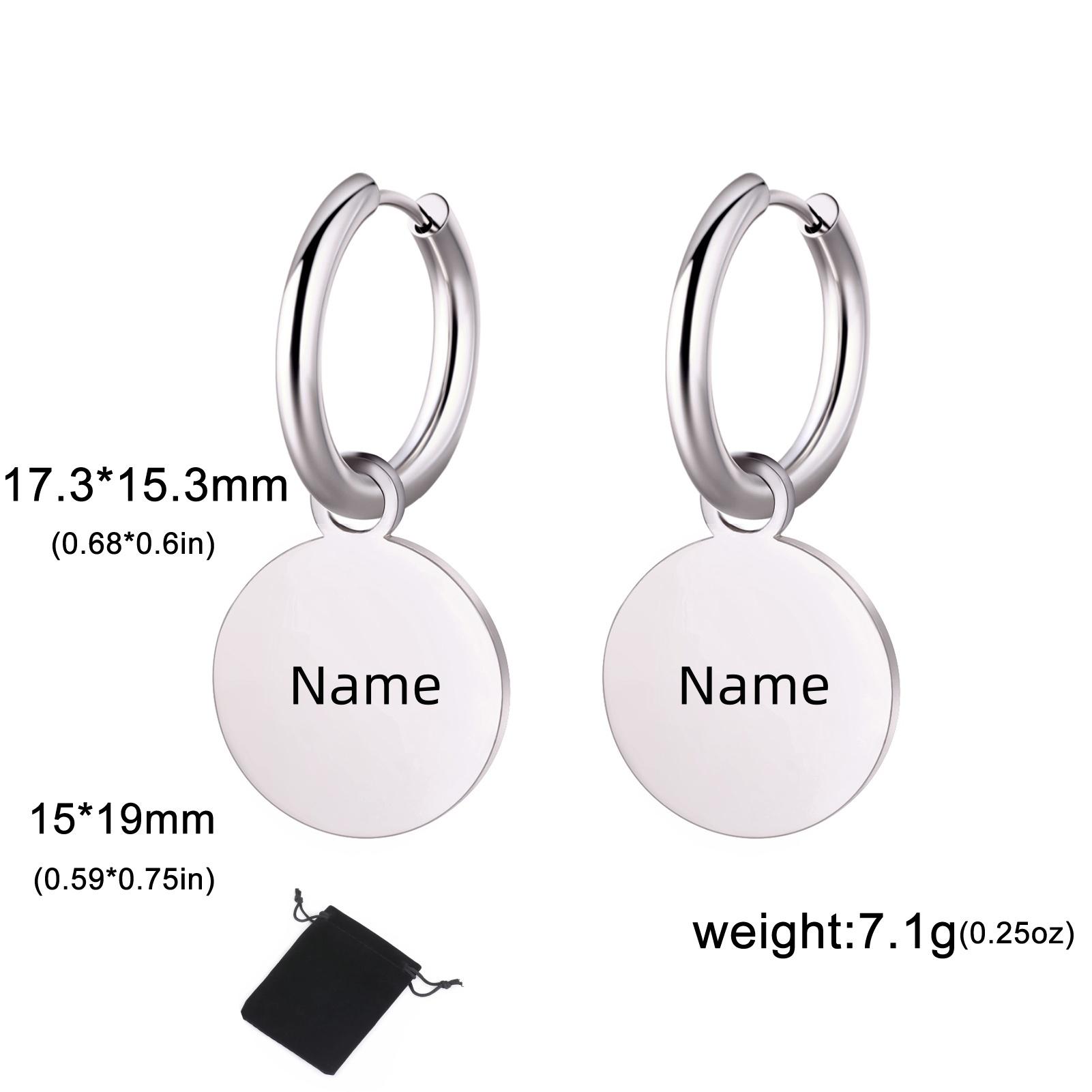 

Customized Name Date Simple Round Pendant Women s Earrings Stainless Steel Personalized Fashion Solid Round Earrings Jewelry