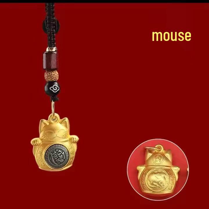 Tang Teng Zodiac Lucky Cat Keychain Pendant - Dragon, Horse, Monkey Spinner Bag Charm