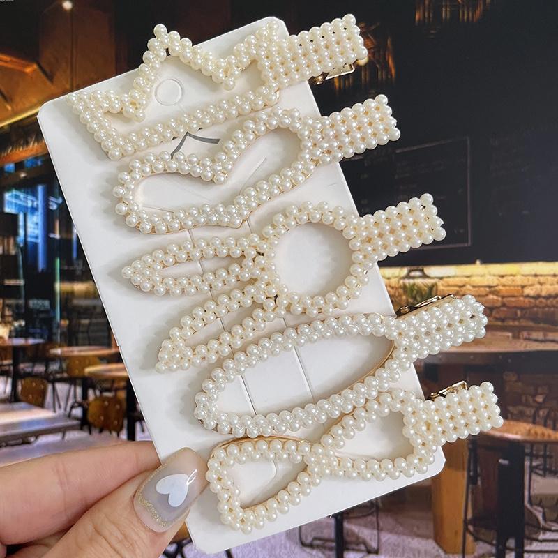 1 Set Geometric Flower Pearl Hair Clip Pin For Women Hairpins Fashion Acrylic Barrettes Hairgrips Hair Accessories Girls Jewelry