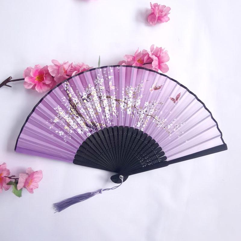Vintage Bamboo Silk Women's Folding Fan - Portable Dance Gift