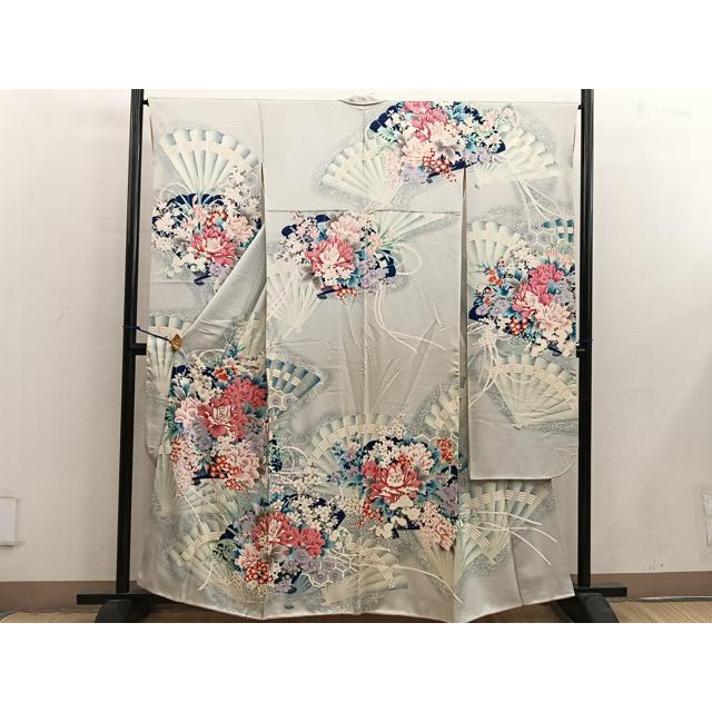 

Heiwaya Kimono Luxurious long-sleeved kimono, piece embroidery, peony flower pattern, silver color, pure silk, masterpiece BAAX4586mz