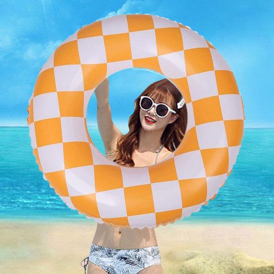 Kids Swimming Ring Thickened Inflatable Safe Swim Trainer PVC Chess Grid Kids Swimming Circle Outdoor Supplies