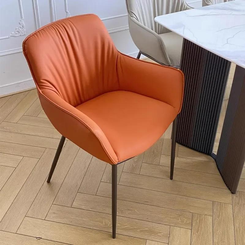 Italian light luxury backrest dining chair modern simple household small unit stool restaurant bedroom cafe leather chair