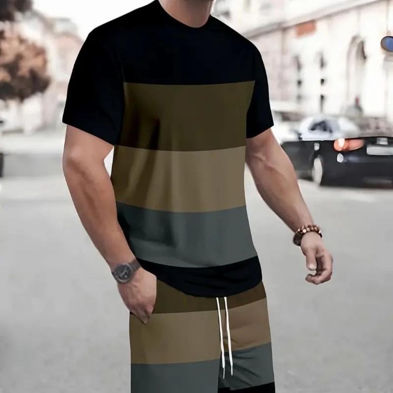 2025 Summer new men's short sleeve T-shirt Street fashion outdoor beach shorts Summer 3D printing