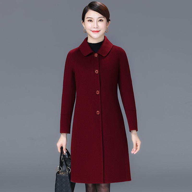 Women's Turn Down Collar Long Sleeve Slim Fit Commute Style Maxi Wool Coat Single Breasted Woolen Outer Jacket