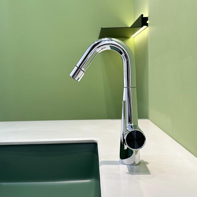 

German-Style Bathroom Sink with Dopamine Faucet: All-Copper, Hot/Cold, Rotating Pull-Out Countertop Basin.