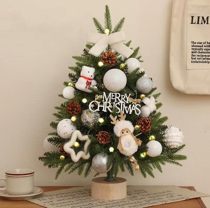 Christmas Tree Christmas Decorations Indoor Arbol De Navidad Con Luces Small Christmas Tree with Lights Warm Wooden Base for Christmas Decor Home