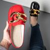 Summer Women Slipper Low Heels Casual Slides Flip Flop Round Toe Brand Design Gold Chain Closed Slip On Shoes Mulles