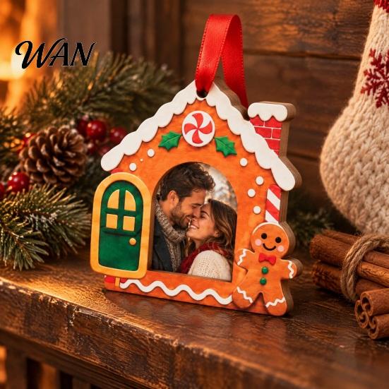 Handcrafted Holiday Photo Frames Christmas Frame Pendant with Hanging Rope, Personalized Wooden Picture for Tree Decoration, Cute Commemorative Holder