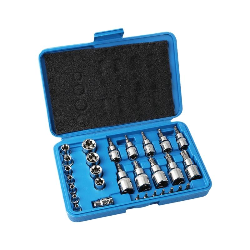 

Heavy Duty 29 Piece Professional Automotive Socket Set 1/4 3/8 1/2 Drive Mechanic Tool Storage Case Ergonomic Handle 1