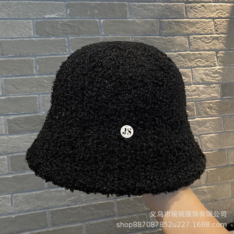 Simple Metal Standard Bucket Hat Women's Fashion Velvet Bucket Hat Autumn and Winter Outdoor Warm Basin Hat