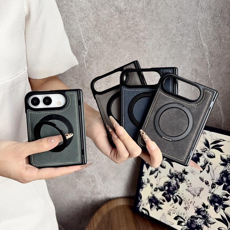 Applicable To Apple iPhoneUltra Folding Screen Mobile Phone Case Yangba Leather Pattern Magnetic Rotation Bracket Central Axis