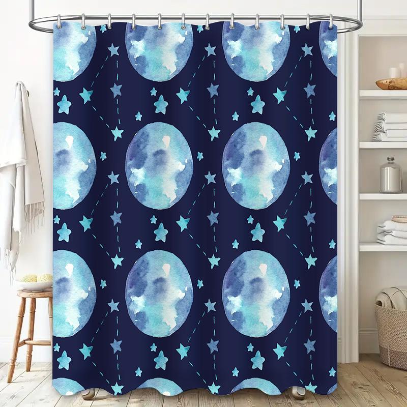 Watercolor Moon Stars Shower Curtain Elegant Blue Pattern for Bathroom Decorations Perfect Gift Idea