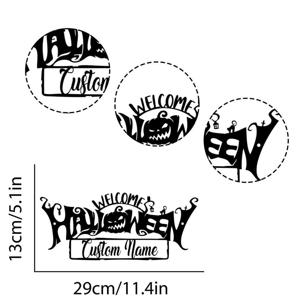 Metal Halloween Sign Custom Name Plate Door Wall Decor Black