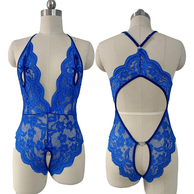 Crotchless Underwear For Women Lace Cutout Transparent Costumes Sexy Lingerie Deep V Open Bra Dress