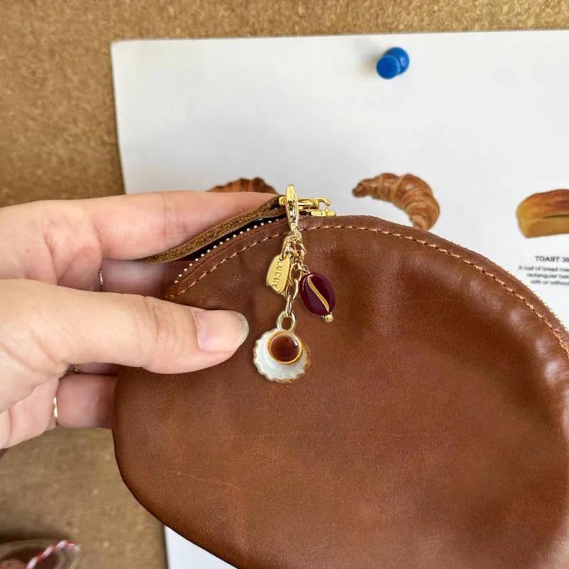 Ladies' bag pendant keychain brown earbud cover with zipper creative and cute coin wallet pendant