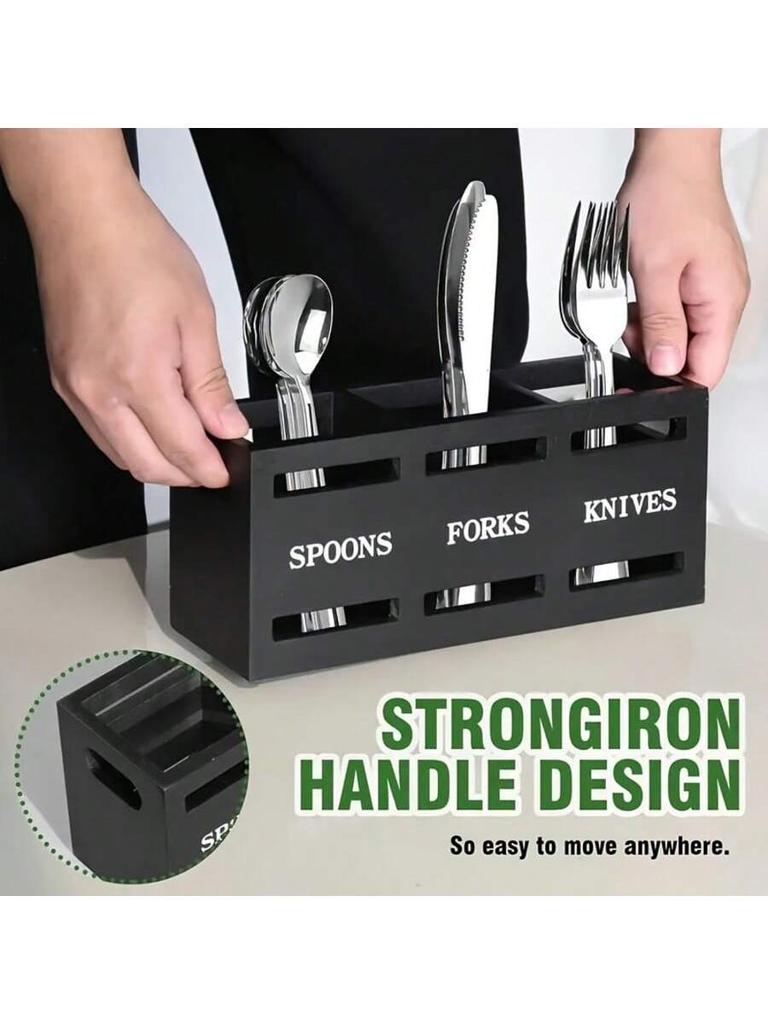 Wood Utensil Caddy With 3 Compartments, Large Capacity Silverware Holder, Multipurpose Utensil Holder, Flatware Caddy