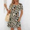 Ladies Crew Neck Plus Size Short Sleeve Dress Bright Wild Meadow Print For Outdoor Brunch